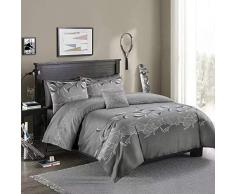 Sticker superb Elegante Mujer 2/3 Piezas Ropa de Cama para Verano Invierno, Romántico Púrpura Rojo Marrón Gris Tropical Flor Funda de Edredón (Gris)