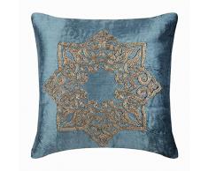The HomeCentric Funda de Almohada Decorativa Plata Medallón Bordado Terciopelo 45 x 45 cm Plata, Funda de cojín Hecha a Mano Terciopelo - Gold Plated