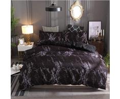 HNHDDZ Funda de edredón Color Sólido 3D Impresión Piedra Sencillo Negro Gris Edredón Set Funda de Almohada con Cremallera Poliéster (Negro,180x220 cm - Cama 90 cm)