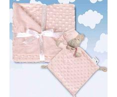 Manta para bebé BORDADA con nombre modelo de topitos y trapito doudou peluche a juego PERSONALIZADO con nombre bordado (ROSA)