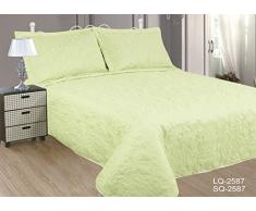 ForenTex - colcha bouti, (LQ-2587), reversible, Blanca por un lado, Verde pistacho por otro lado, 240 x 260 cm, +2 fundas cojines, Termo Estampada, barata, colcha de verano. Por cada 2 colchas o mantas paga solo un envÃo (o