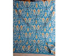 Tribal Asian Textiles Paisley Ikat impresión King Size edredón Bordado Kantha, Manta Kantha, Cubierta de Cama, Rey Kantha Colcha, Bohemia Bedding Kantha Tamaño 90 Pulgadas x 108 Pulgadas 003