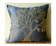 Paradise Tree - Decorativa Funda de Cojin 60 x 60 cm, Square Azul Seda Cuentas