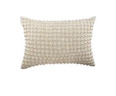 The HomeCentric Funda de Almohada Decorativa Beige Perla Bordada Lino 30 x 50 cm Beige, Funda de cojín Hecha a Mano Lino - Sea of Pearls