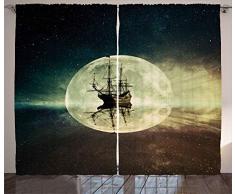 ABAKUHAUS Oceano Cortinas, Antiguo Barco de Sea Moonlight, Sala de Estar Dormitorio Cortinas Ventana Set de Dos Paños, 280 x 175 cm, Umber Oscuro Azul Blanco