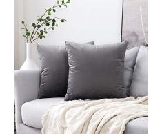 MIULEE Terciopelo Funda de Cojine Funda de Almohada del Sofá Throw Cojín Decoración Almohada Caso de la Cubierta Decorativo Almohadas para Sala de Estar 45 x 45cm 18 x 18 Pulgadas 2 Piezas Gris Oscuro