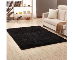 Ommda Alfombras Salon Pelo Largo de habitacion Rectángulo Modernas Negro 50x80cm