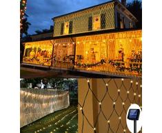 200 LEDs Guirnaldas Neta Luz 3M X 2M, 8 Modes Impermeable de luz de Red con Energía Solar, Encendido/Apagado Automático Malla Cortina Luce de Iluminación para Navidad Decoración Interior Exterior