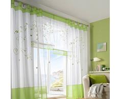 SIMPVALE Juego de 2 Cortinas Bordadas con Trabillas Ancho 140 cm, Poliéster, Verde, Altura 145cm