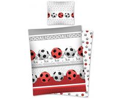 DP Juego de Ropa de Cama de fútbol Reversible Cama en Rojo/Blanco de 100% algodón Tamaño: 140 x 200 cm, 70 x 80 cm