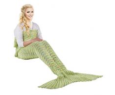 Hecho a mano de punto manta de cola de sirena todas las estaciones cálido sofá cama sala de estar manta para adultos, Patrón de onda, Verde fluorescente, 180 x 90cm