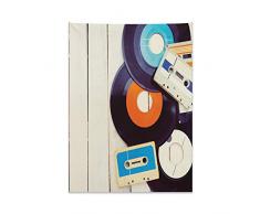 ABAKUHAUS Indie Tapiz de Pared y Cubrecama Suave, Gramófono Discos y Viejos Cassettes en Mesa de Madera Nostalgia Música, Decoración para el Cuarto, 110 x 150 cm, Naranja