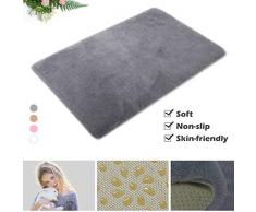 HEQUN Alfombra De Piel De Conejo Artificial,Antideslizante Lujosa Suave Lana Artificial Alfombra para salón Dormitorio baño sofá Silla cojín (Gris, 60x90cm)