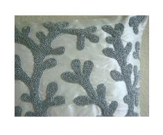 Silver Corals - Decorativa Funda de Cojin 30 x 50 cm, Rectangle/Lumbar Blanco Seda Cuentas Bordado