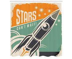 ABAKUHAUS Vintage Cortina de Baño, Las Estrellas No Pueden Esperar Comercial Retro con Cohete Lanza tu Negocio Imagen, Material Resistente al Agua Durable Estampa Digital, 175 x 200 cm