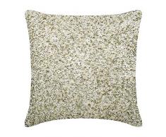 The HomeCentric Funda de Almohada Decorativa Marfil Lentejuelas Doradas y Plateadas Bordadas Seda 40 x 40 cm Marfil, Funda de cojín Hecha a Mano Silk - Arzoo