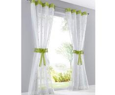 SIMPVALE 2 Pieza Cortinas Visillos Bordado Floral para Cortinas Dormitorio Moderno Cortinas de Salon Cocinas Balcón y Sala de Estar, Verde 002#, Ancho 140 cm/Alto 260 cm