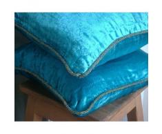 Turquoise Shimmer - Decorativa Funda de Cojin 50 x 50 cm, Square Turquesa Terciopelo Frontera de Cuentas Hecho A Mano