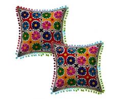 Stylo Culture Cojines Bordados Indios de la Almohadilla del Tiro del algodón Cojines Florales del Amortiguador del Multicolor 16x16