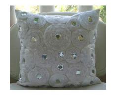 White Heaven - Decorativa Funda de Cojin 60 x 60 cm, Square Blanco Seda Satén Flores de Cinta