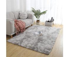 Insun Alfombra Shaggy de Pelo Largo Rectángulo Alfombra de Color Degradado Decoración Interior Lavable Antideslizante para Sala de Estar y Dormitorio Gris Claro Gradiente 120X160cm