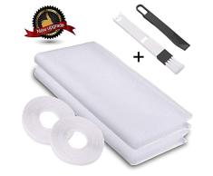 Malla Mosquitera Standard para Ventanas, 2 Unidades, 1,3 m x 1,55 m de Insectos de la Protección de la ventana se puede cortar, con 2rollos de Cintas Autoadhesivas(10mm), Blanco