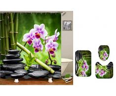 XZLWW Cortina Baño Impermeable,3D Impreso Digital Baño Cortina De Ducha Alfombrilla WC Tres Piezas Bamboo Agua Corriente Amarillo Conjunto De Tres Piezas Valor Predeterminado 45 * 75 Cm