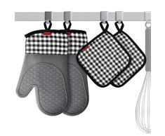 Ankway Guantes Horno, Manoplas de Horno Guantes de Silicona Resistencia al Calor un par + 2 Manteles Aislados para Hornear cocinar Barbacoa microondas, Parrilla (Gris) (14.5 * 30cm)