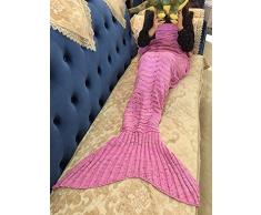 Hecho a mano de punto manta de cola de sirena todas las estaciones cálido sofá cama sala de estar manta para adultos, Patrón de onda, Rosa claro, 180 x 90cm