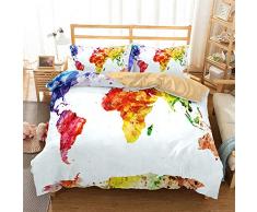 Chickwin Juego de Ropa de Cama 3D, Moderna Nórdica Mapa del Mundo Estampado 3 Piezas Funda de Edredón & Funda de Almohada Comficent Suave Microfibra Hipoalérgia (Acuarela,180x220cm)