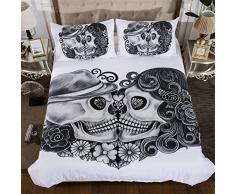 CHAOSE Juego de Sábanas Skull-Lover Funda Nórdica de Algodón y poliéster 3 Piezas (1 Funda Nórdica + 2 Funda de Almohada) (Juntos para Siempre, (220 x 240cm+2/74x48cm) - Cama de 150/160)