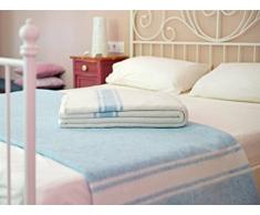 Sanz Marti - Manta Mallorquina Algodón 180x230 - Azúl/Raya blanca