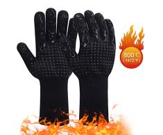 JSDing Guantes de Barbacoa Resistentes al Calor 800 ° C/1472 ° F | Guantes de Cocina Horno 1 Par | Guante Silicona Antideslizante para Horno Microondas y Parrilla,Cocinar Chimenea Hornear