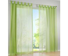 SIMPVALE 2 Paneles Visillos Cortina Traslúcidos con Trabilla, para Ventana, Balcón, Sala, Tul, Poliéster, Amplitud 140 cm, Verde Verde, Altura 145cm