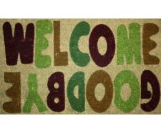 STC - Felpudo (45 x 75 cm, antideslizante, fibra de coco, tejido a mano), diseño con texto "Welcome Goodbye"