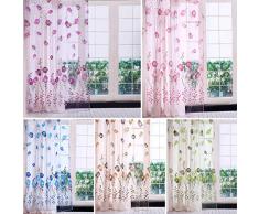 Cortinas de Tulipanes de Colores Cortinas de Ventana Floral Transparente para Balcón Sala Separadores de Habitación 100 * 200 cm(Verde)