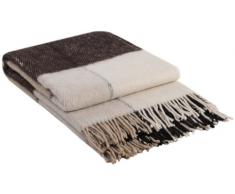 Manta de lana con franja, 65% Lana, 140 X 200cm, modelo London 1, color marrón-beige-blanco