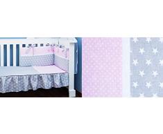 Vizaro - Funda Nórdica y Funda Almohada MaxiCuna 70x140cm - Algodón Puro - Med. 100x135cm, 30x60cm - Hecho UE, OekoTex - Estrellitas Rosa