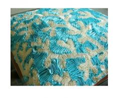 Aqua Ornate - Decorativa Funda de Cojin 40 x 40 cm, Square Azul Seda Satén Bordado de La Cinta