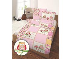 Juego de cama infantil franela de búhos rosa 135 x 200 Ido + 80 x 80 cm
