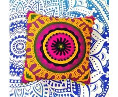 Traditional Jaipur Suzani cojín, 16 x 16, Bordado Manta Decorativa Funda de Almohada, Indio Cojines al Aire Libre, Pom Pom Boho de Almohada.