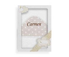 Toalla Capa de baño Bebe Personalizada con nombre bordado - Color Blanco-Beige- Danielstore
