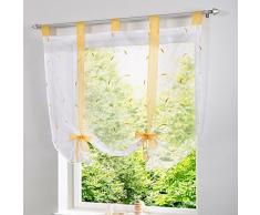 SIMPVALE - Cortina Visillo de Gasa Elevable con Cintas - Translúcido Persianas Romano Bordado para Cocina Balcón - Amarillo - 60cm x140cm