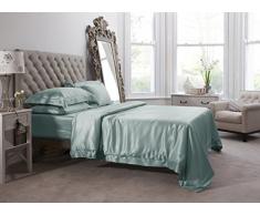 Jasmine seda 100% Mulberry 19 MM Charmeuse de seda sábana bajera ajustable (color azul) - Super King 180 cm x 200 cm + 26 cm