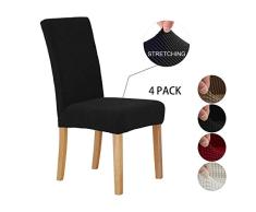 E-MANIS Fundas para Sillas de Comedor 4 Piezas, Sillas Asiento Elasticas Cubresillas Lavable Extraíble Muy fácil de Limpiar Duradera, Boda Moderna, Hotel, Decor Restaurante - Negro
