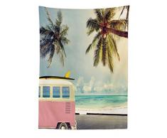 Abakuhaus Surf Tapiz de Pared y Cubrecama Suave, Minivan en la Playa Inspiración Retro Vacaciones Nubes en Cielo de Verano Luna de Miel, Objeto Decorativo Lavable, 110x150 cm