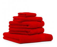 Juego de toalla PREMIUM de cinco piezas, color rojo, calidad 470g/m², 1 toalla de baño (70x140cm), 2 toallas (50x100cm), 1 toalla de visitas (30x50cm), 1 manopla de baño (17x21cm)