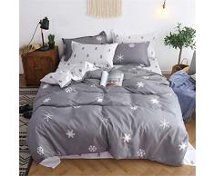 Fansu Juego de Ropa de Cama 4 Piezas, Microfibra Funda de Edredón Sábana Funda de Almohada Cremallera Diseño Funda de Almohada Conjunto De Edredón Hoja Plana (200x230cm,Copo de Nieve)