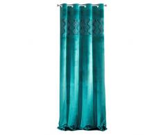 Eurofirany - Cortina Lisa de Terciopelo, Estampado geométrico, Elegante, Dormitorio, salón, Turquesa, 140 x 250 cm