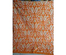 Tribal Asian Textiles Paisley Ikat impresión King Size edredón Bordado Kantha, Manta Kantha, Cubierta de Cama, Rey Kantha Colcha, Bohemia Bedding Kantha Tamaño 90 Pulgadas x 108 Pulgadas 005